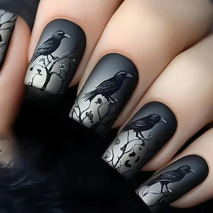 Artistic Raven-Themed Nail Art Acalora