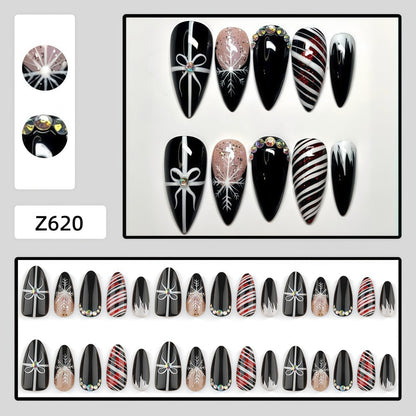 Artificial nail set with festive design and glitter accents Acalora