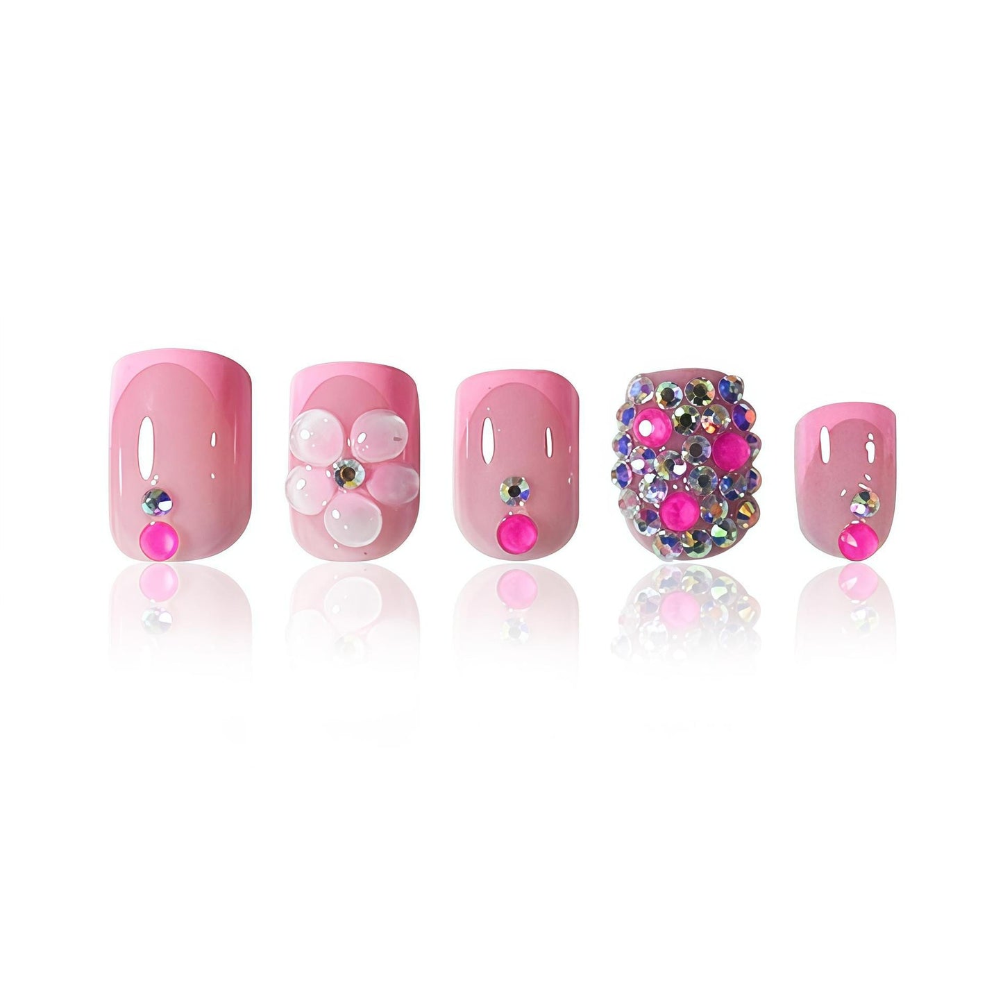Floral Artistry Press-On Nails with Gemstone Accents Acalora