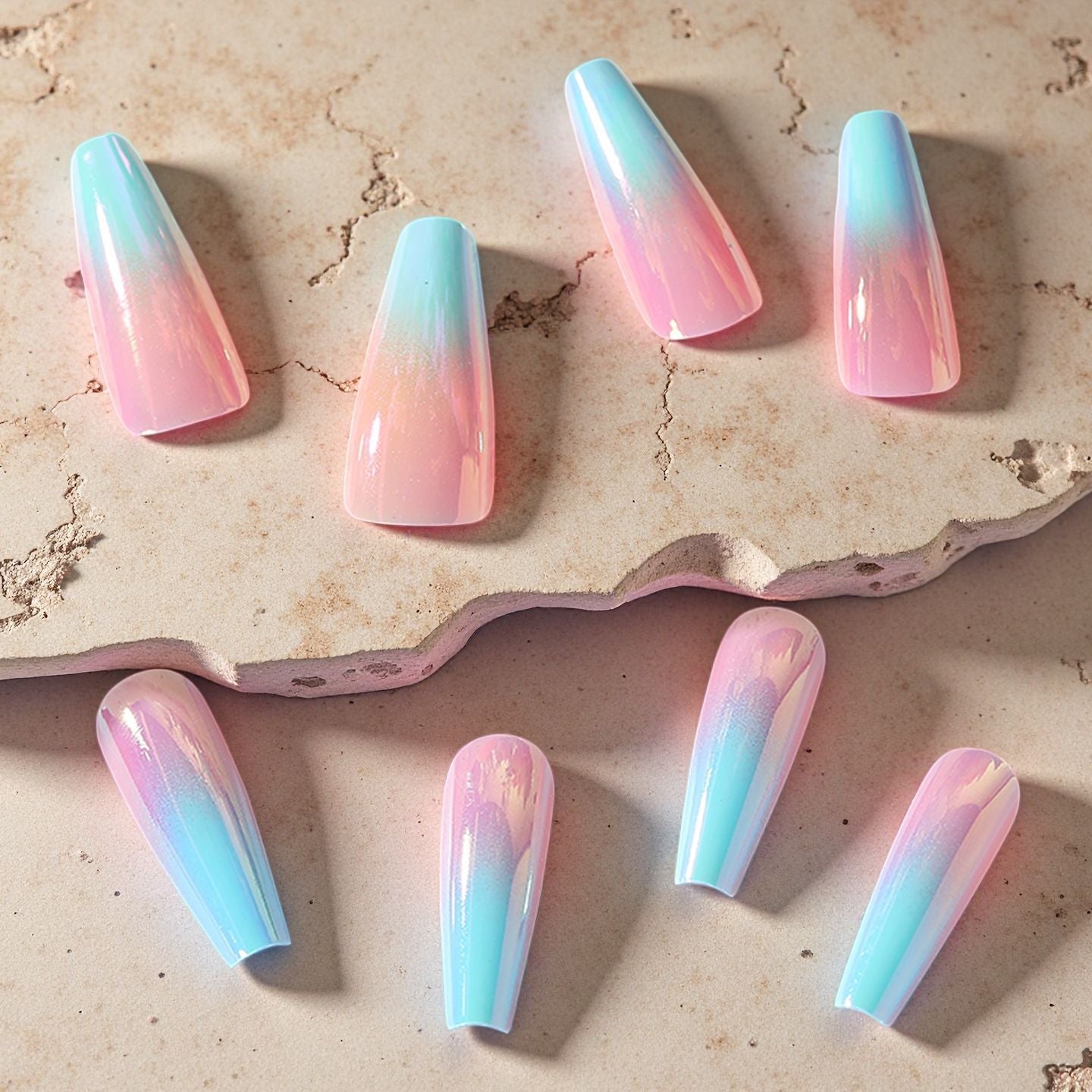 Artificial nails in modern glitter gradient design Acalora