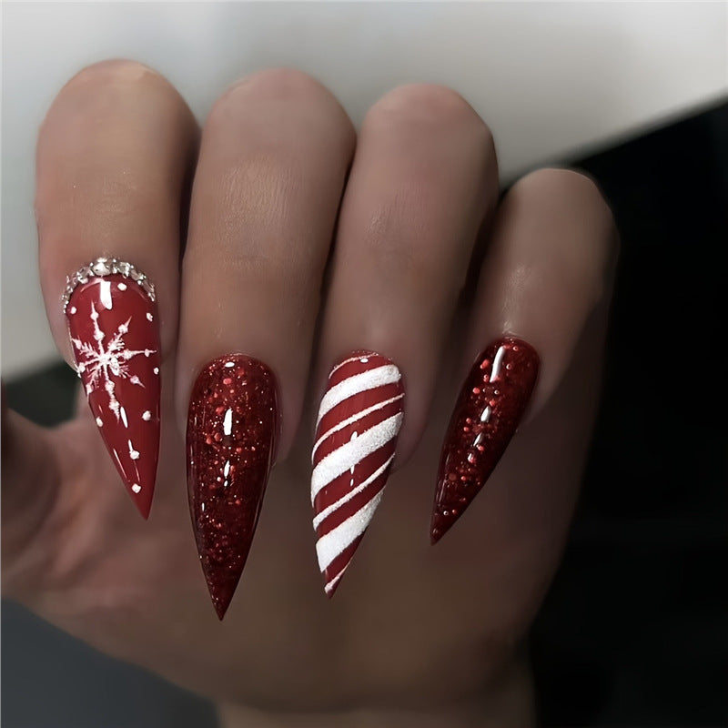 Festive Holiday Stiletto Nail Art Acalora