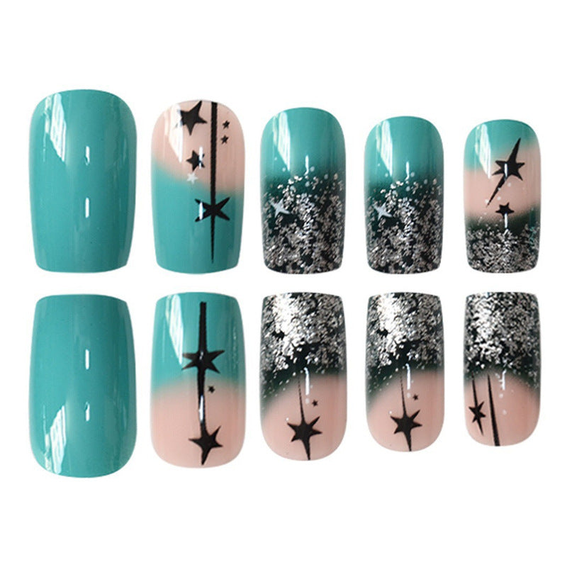 Artistic Gradient Press-On Nail Set with Star Design Acalora