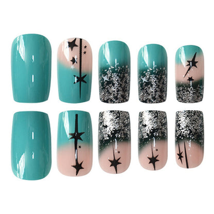 Artistic Gradient Press-On Nail Set with Star Design Acalora