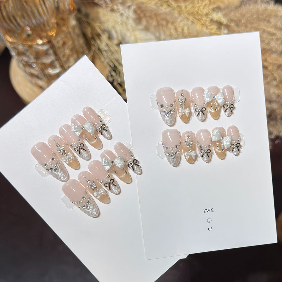 Glamorous Bow-Embellished Press-On Nail Art Set Acalora