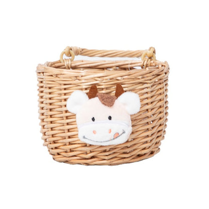 Basket made of woven material with cute animal motif