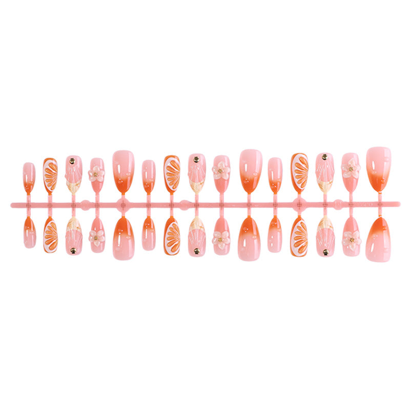 Decorative Press-On Nail Set with Floral and Citrus Accents Acalora