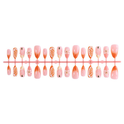 Decorative Press-On Nail Set with Floral and Citrus Accents Acalora