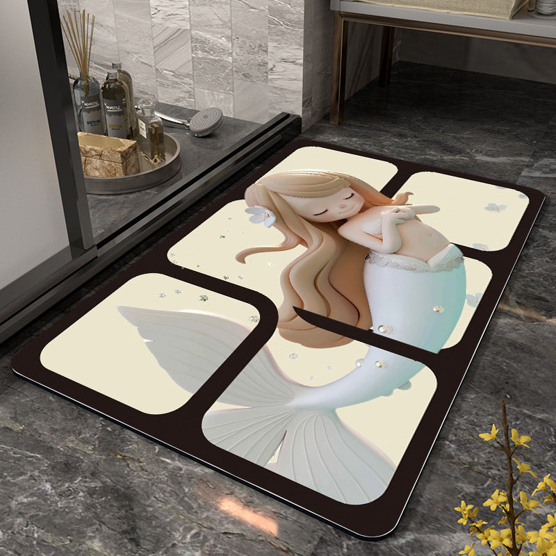 Mermaid-Themed Memory Foam Bath Mat Acalora