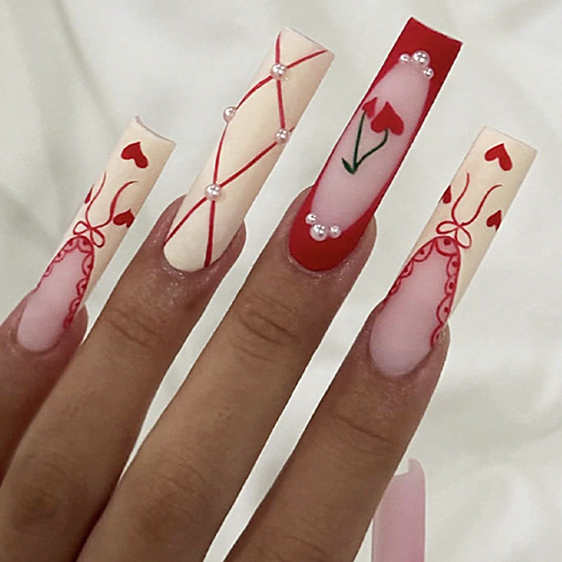 Heart-Themed Press-On Nail Art Set Acalora