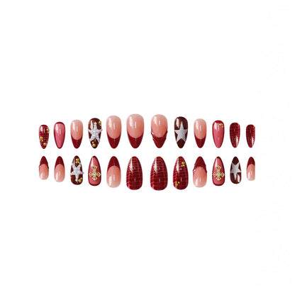 Artistic Stiletto Press-On Nail Art Set with Gemstone Accents Acalora