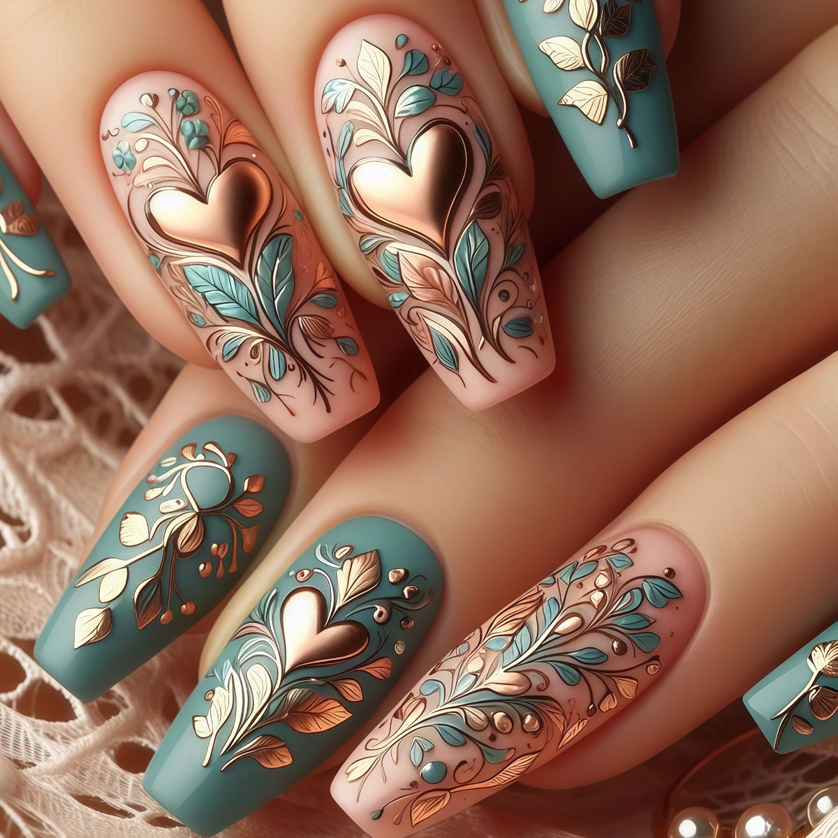 Artificial nails with floral design elements Acalora
