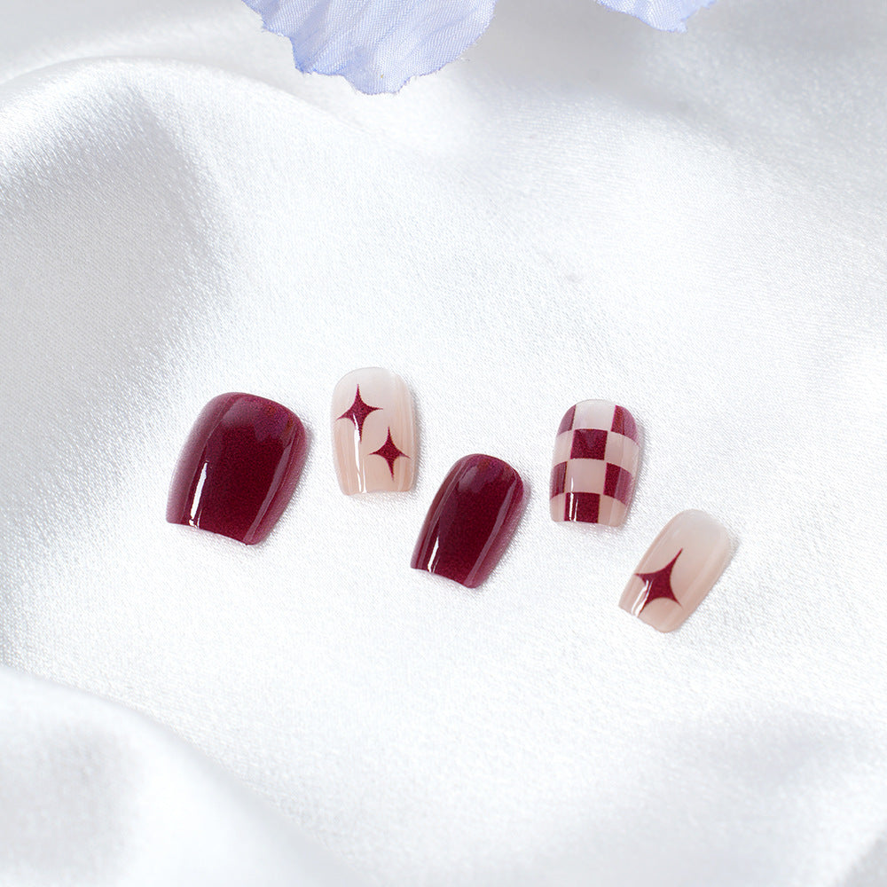 Artistic Press-On Nail Set with Unique Geometric Designs Acalora