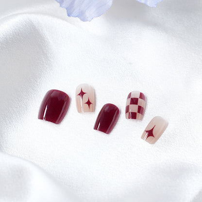 Artistic Press-On Nail Set with Unique Geometric Designs Acalora