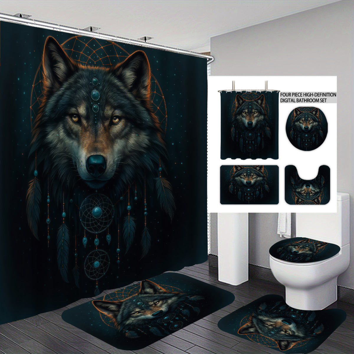 High-Definition Wolf-Themed Bathroom Décor Set