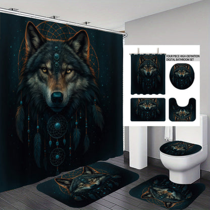 High-Definition Wolf-Themed Bathroom Décor Set