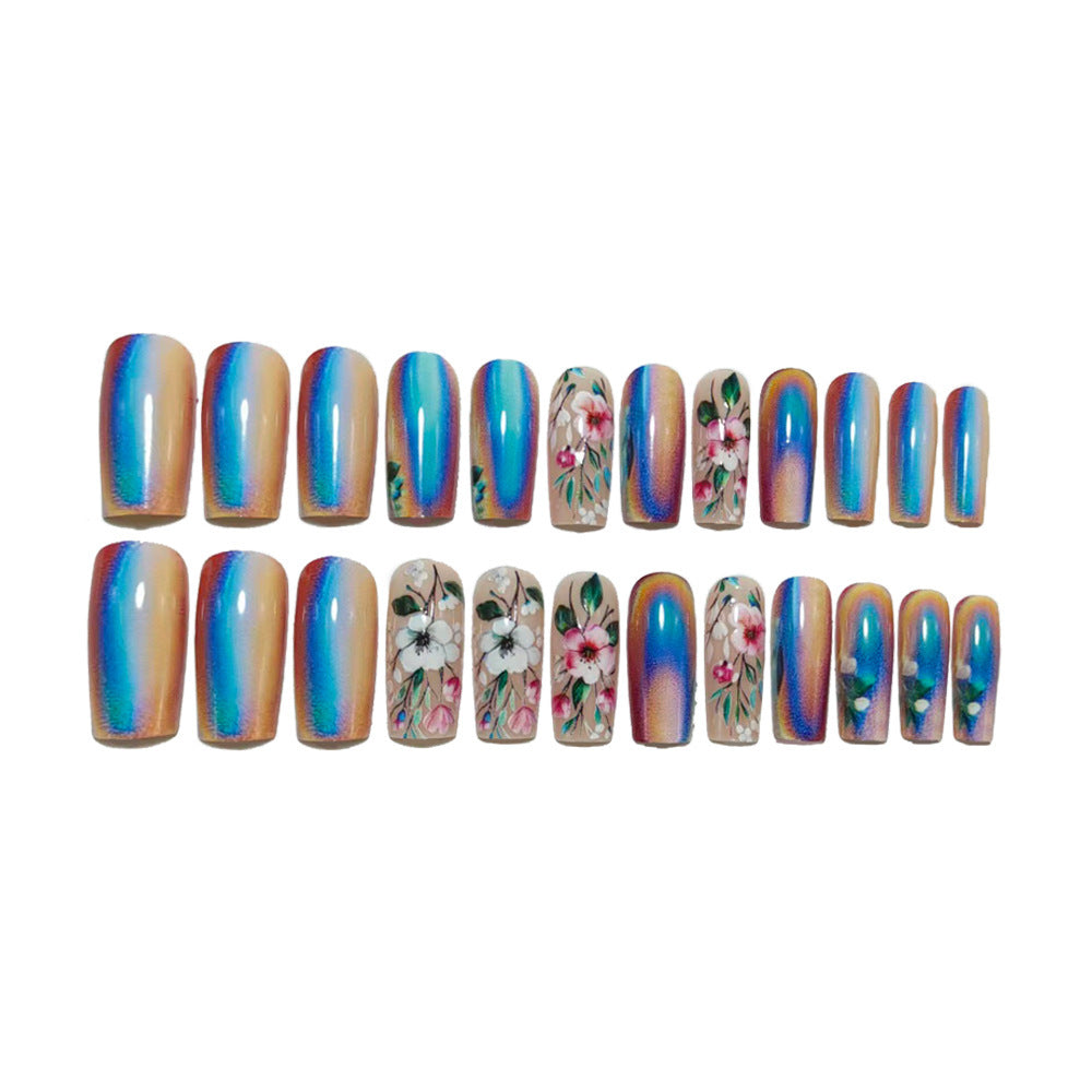 Artificial nails with floral and holographic accents Acalora