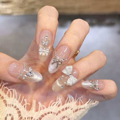 Glamorous Bow-Embellished Press-On Nail Art Set Acalora