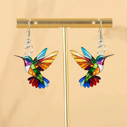 Skanto | Colorful Hummingbird Earrings – Happy Dangling Jewelry with Flying Bird