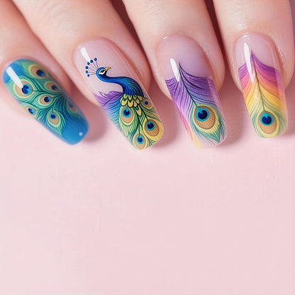 Peacock-Inspired Artistic Nail Set Acalora