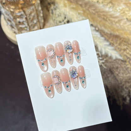 Decorative Press-On Nail Art Set with Unique Gemstone Accents Acalora