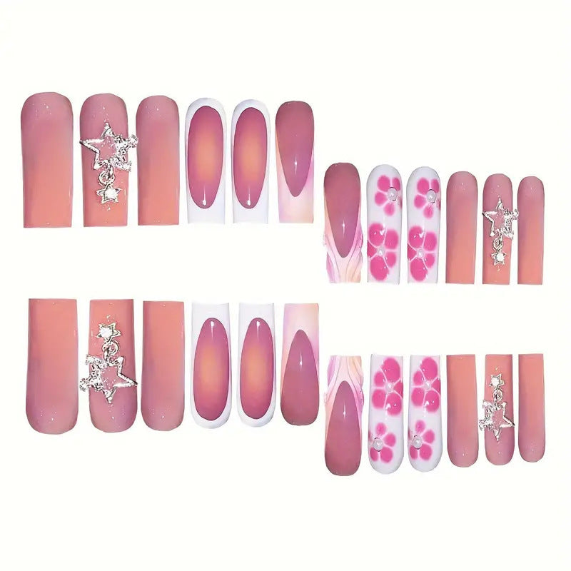Decorative Floral and Star Press-On Nail Art Acalora