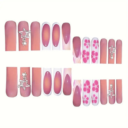 Decorative Floral and Star Press-On Nail Art Acalora