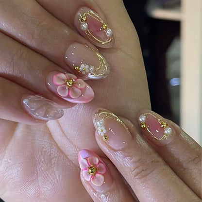 Floral Embellished Press-On Nail Art Set Acalora