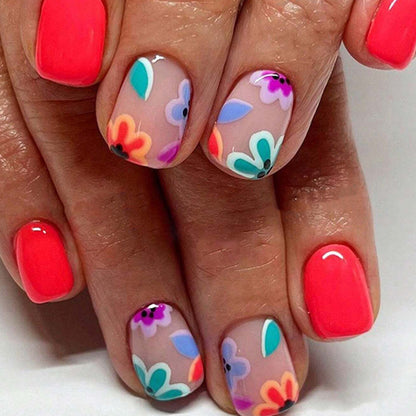 Artificial nail set with colorful flower designs Acalora