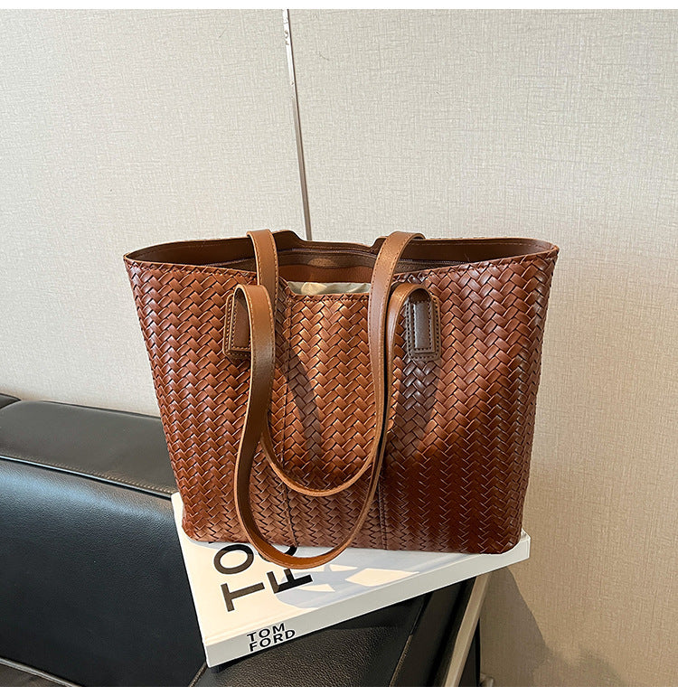 Woven Leather Shoulder Tote Bag Acalora