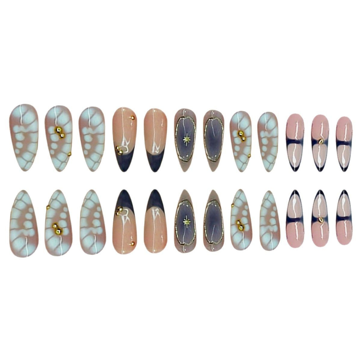 Premium Artistic Stiletto Press-On Nails with Gold Accents Acalora
