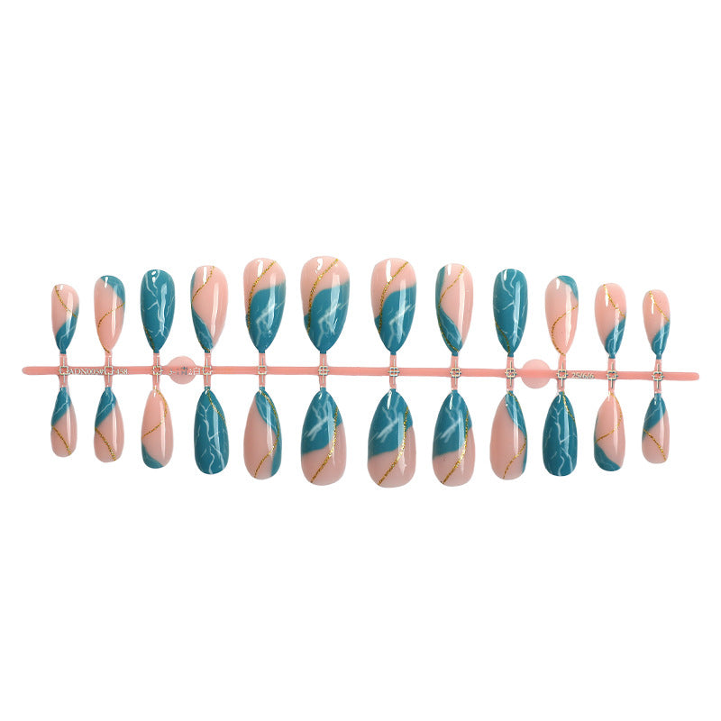 Elegant Decorative Press-On Nail Set with Marble and Gold Accents Acalora
