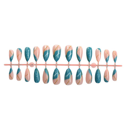 Elegant Decorative Press-On Nail Set with Marble and Gold Accents Acalora
