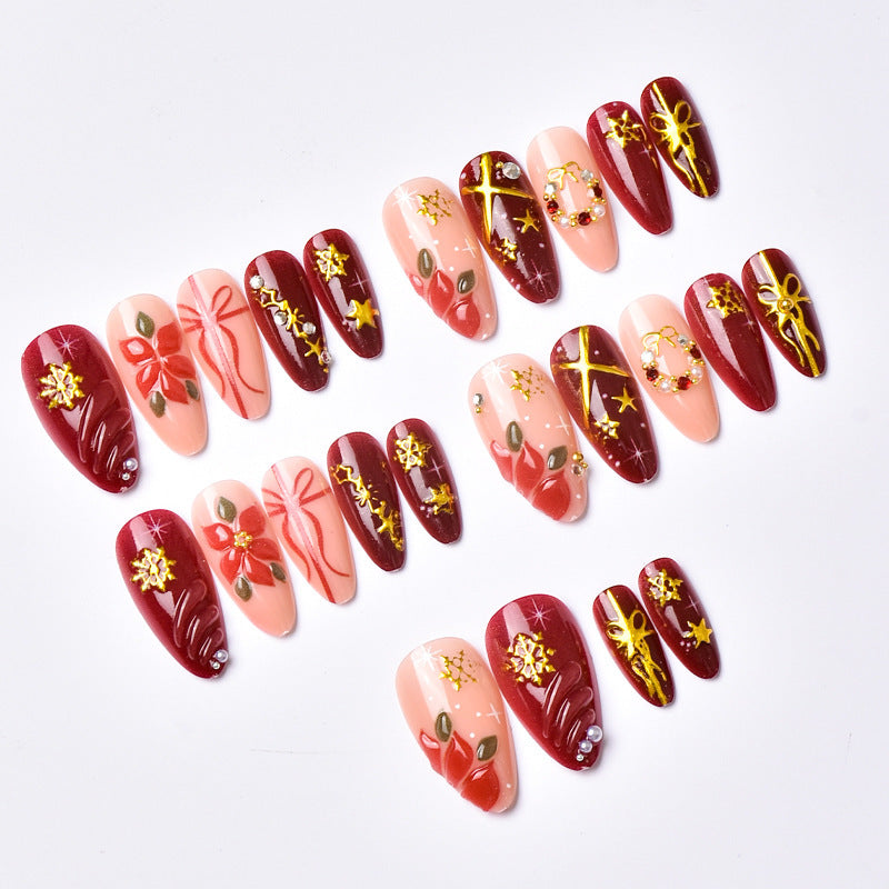 Artificial nail set in festive winter design with glamorous accents Acalora