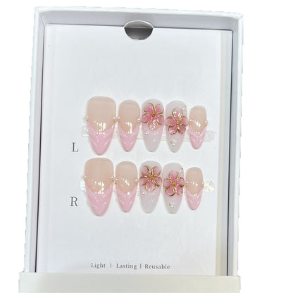 Artisan Floral-Themed Press-On Nails Set Acalora