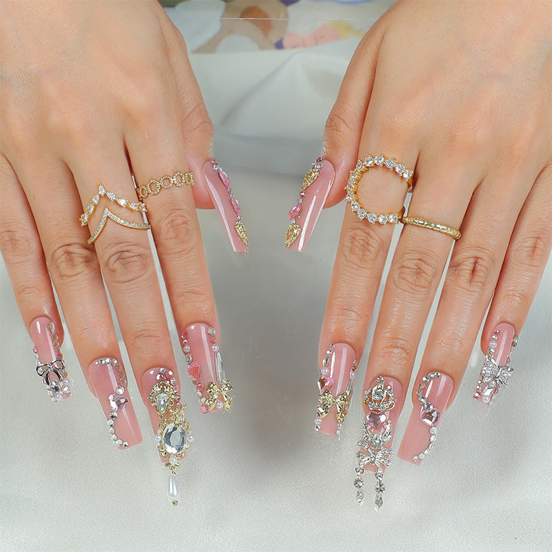 Decorative Press-On Nail Art Set with Glamorous Gem Accents Acalora