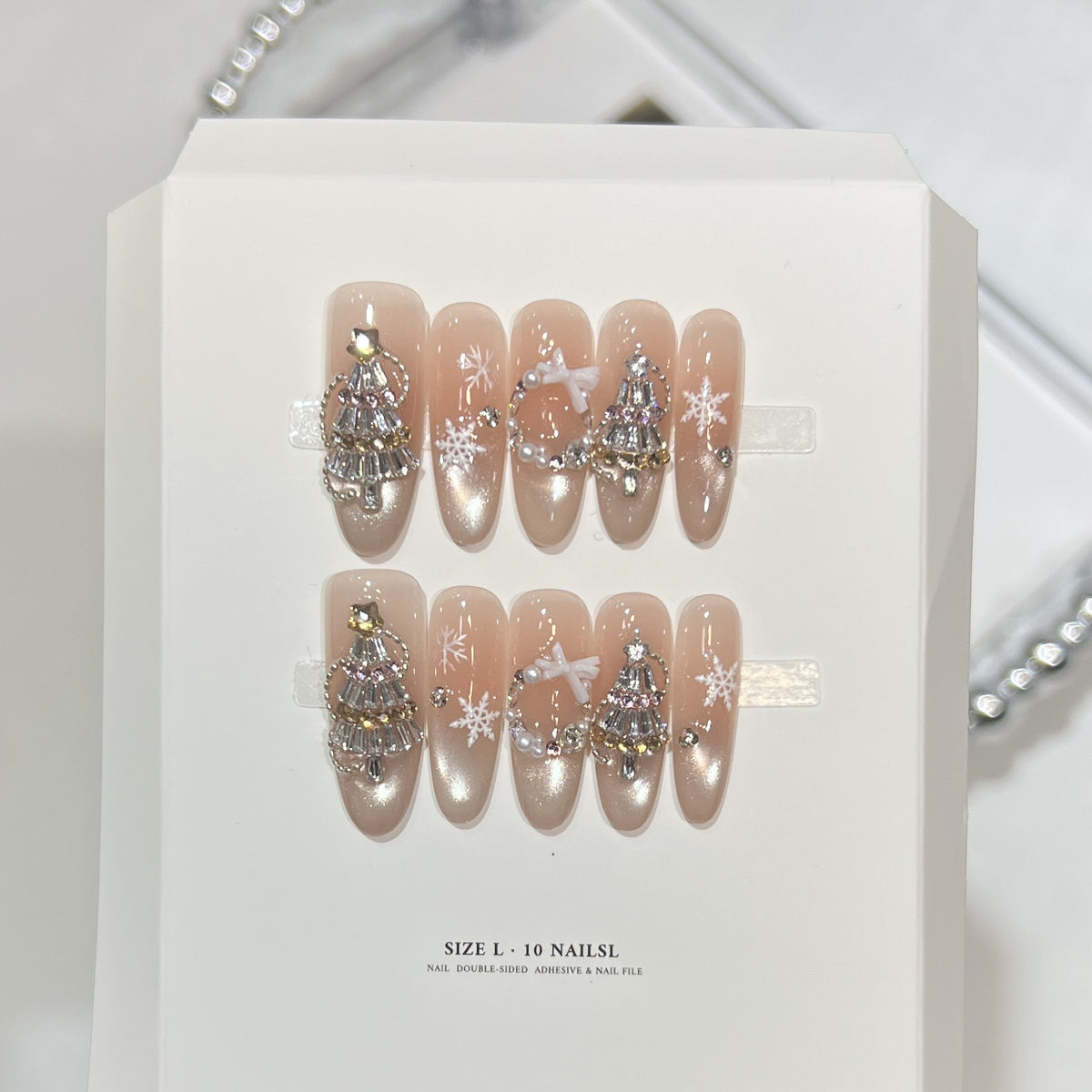 Glittery Press-On Nail Art Set with Snowflake Design Acalora