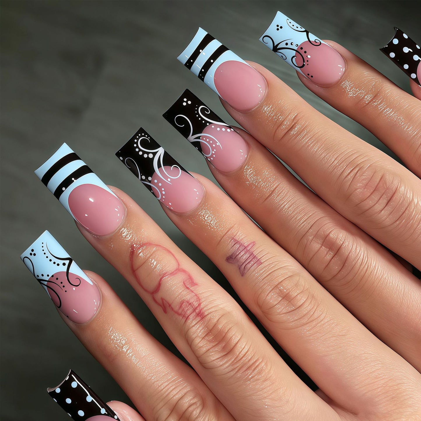 Decorative Long Press-On Nail Art Tips Acalora