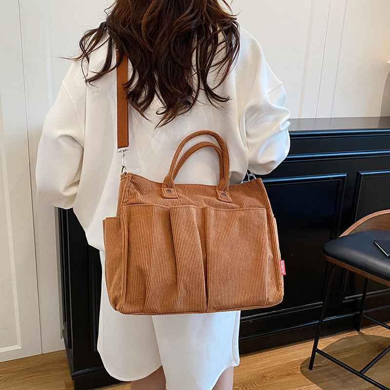 Corduroy Multi-Pocket Tote Bag Acalora