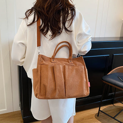 Corduroy Multi-Pocket Tote Bag Acalora