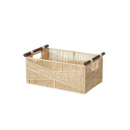 Handwoven Storage Basket with Wooden Handles Acalora