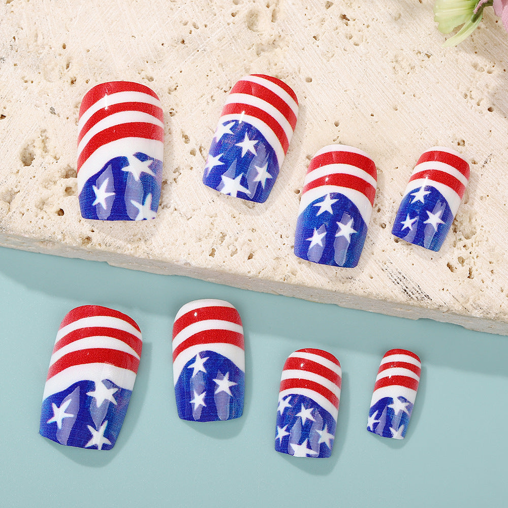 Artificial nails in patriotic Stars and Stripes design Acalora