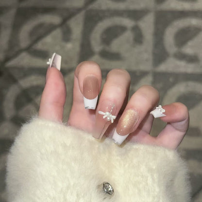 Elegant Reusable Press-On Nail Art Set with Pearl and Glitter Accents Acalora
