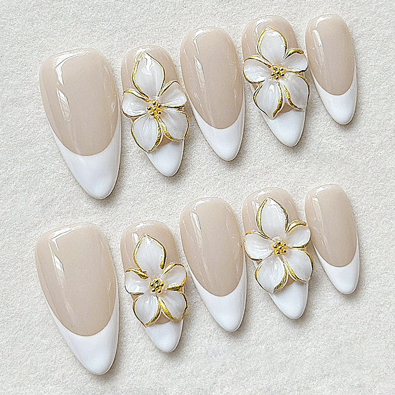 Elegant Floral-Embellished Press-On Nail Set Acalora