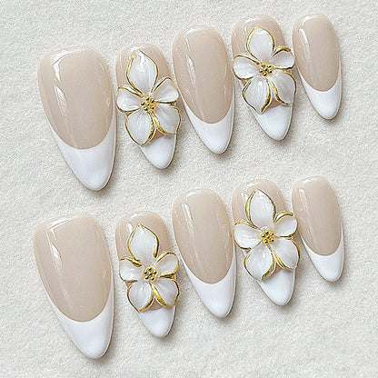 Elegant Floral-Embellished Press-On Nail Set Acalora