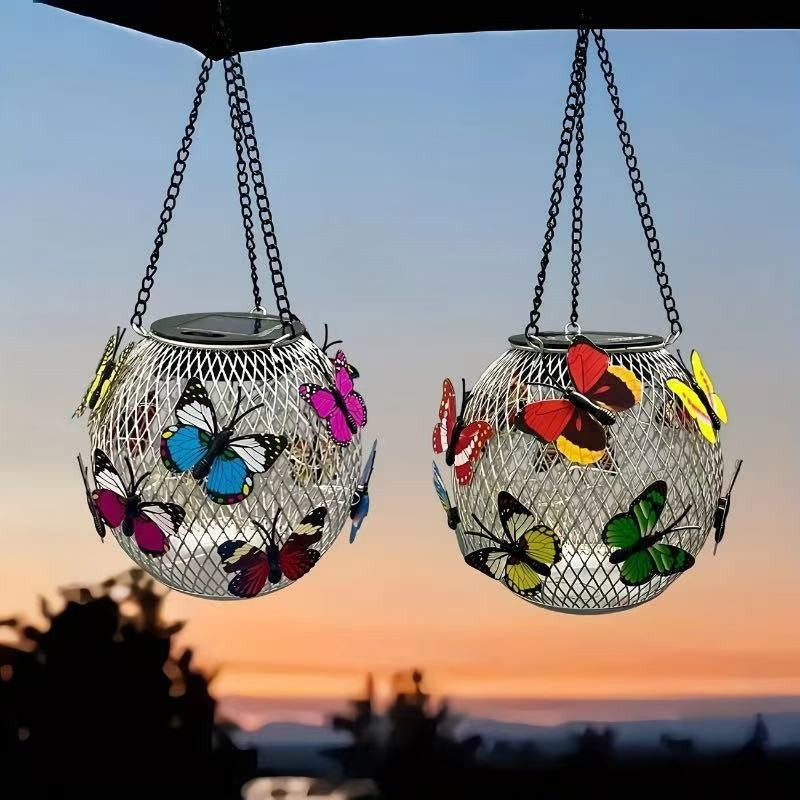 Solar Hanging Outdoor Lanterns with Vintage LED Bulb and Metal Housing, Waterproof Suspension Brehn