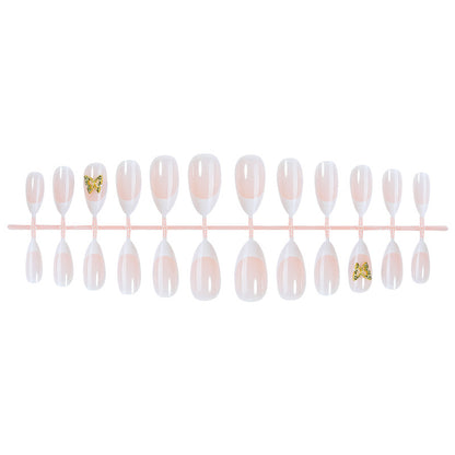 Fashionable Press-On Nail Set with Elegant French Tips and Decorative Accents Acalora