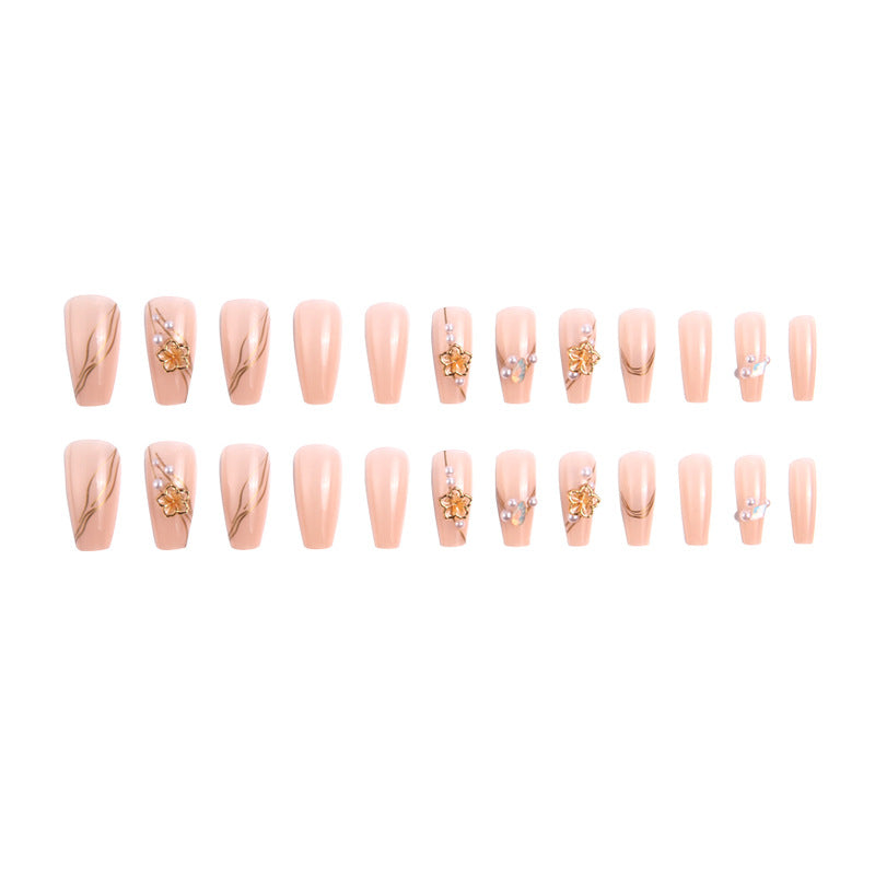 Artificial nail set with elegant floral and luxurious decorations Acalora