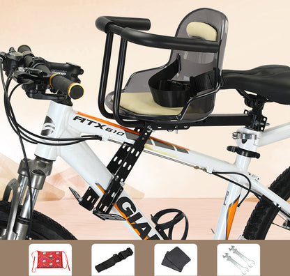 Front-Mounted Padded Child Bicycle Seat with Safety Harness and Adjustable Universal Mount Bowlift