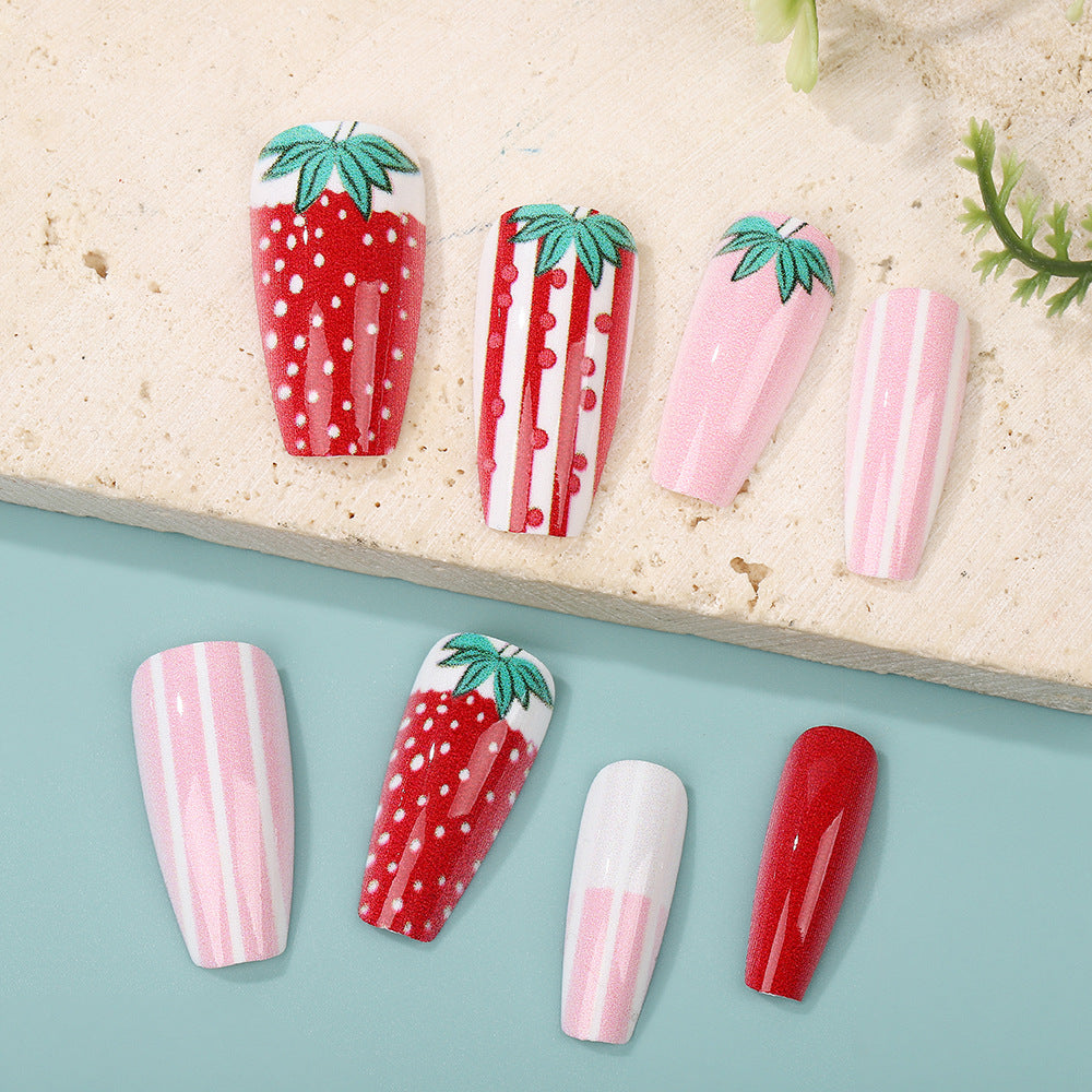 Artificial nails in romantic strawberry design Acalora