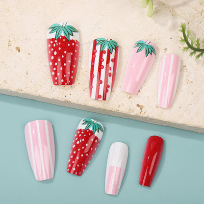 Artificial nails in romantic strawberry design Acalora